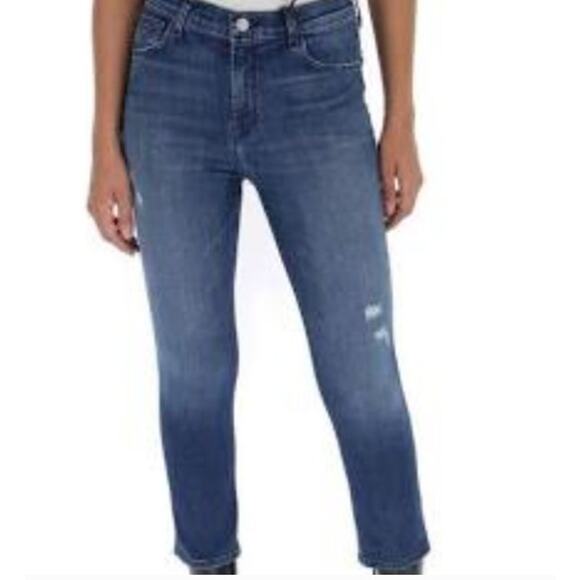 J Brand Ruby High Rise Cropped Jeans 29 Mystic Blue Distressed Gorpcore Casual - Picture 1 of 12